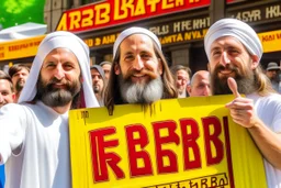 Jesus Christ is holding a big sign that says Kebab Brothers