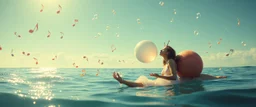 eskimo yoga mind bending bubble gum as a young woman floating transparent music notes in the weirder universe in the ocean with the snail fish king