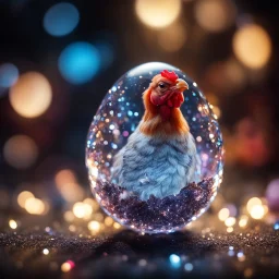 cute baby crystal glass chicken hatch from a crystal egg, sharp focus, high contrast, dark tone, bright vibrant colors, cinematic masterpiece, shallow depth of field, bokeh, sparks, glitter, 16k resolution, photorealistic, intricate details, dramatic natural lighting