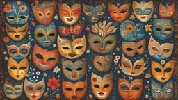 mask party, in folk art style