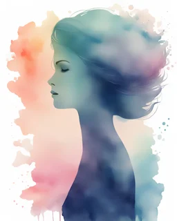 woman silhouette and hair watercolor draw pastel colors