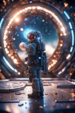 earth gun guru, in front of space portal dimensional glittering device, bokeh like f/0.8, tilt-shift lens 8k, high detail, smooth render, down-light, unreal engine, prize winning