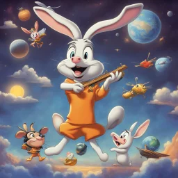 bugs bunny composer piano, diffrent planet, one swine pig piggy flying wasp angel