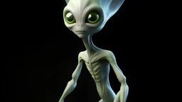 an alien with no nose, large iridescent eyes, smooth skin, fins around the face and jaw, small flat head, thin arms and legs, webbed feet, no tail, eyebrow ridges extend to ears