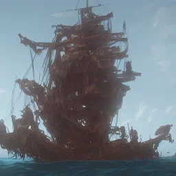 Skeleton pirates on a big, scary ship, artistically