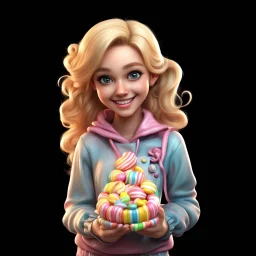 candy girl teenager, 3d, smiling, blonde hair, cartoon