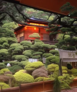 Japanese tea house in outer space with a nebula and alien plants