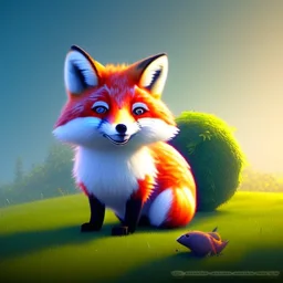 cute little Fox with big, round He lives in a purple nest in the forest and loves to go out and greet the animals he meets along the way. curious and helpful