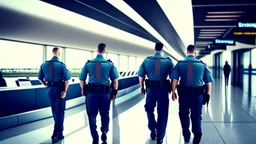 2 security officers escort annoyed traveling man from airport lounge