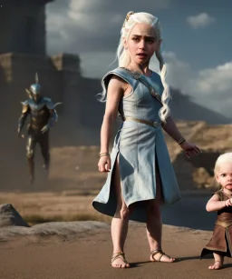 Daenerys Targaryen toddler, full body, dramatic lighting, angry, hyper realistic,