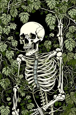 skeleton with vines all over