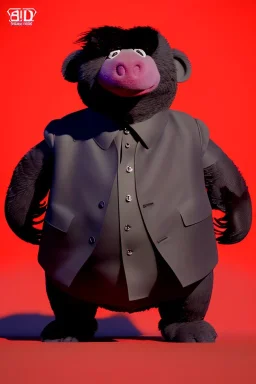 Waist up muppet Portrait, Kim Jong-un muppet doll, black suit, photo studio, red background, unreal engine 5, concept art, art station, ray tracing, lumen lighting, ultra detail, volumetric lighting, 3d.