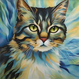 Briar wisp cat autography on luminous sunlit translucent silk, windblown ripple, opalescent color (Geneva Wilson inspired).