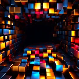 a 3d fractal structure made of metallic random color cubes, pertty artistc background