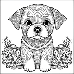 baby dog happy mood, cute animals, mandala style art, full view, realistic, coloring page, only draw lines, coloring book, clean line art, –no sketch, color, –ar 3:4, white background, minimalistic black lines, minimal black color, low level black colors, coloring page, avoid thick black colors, thin black line art, avoid colors, perfect shape, perfect clear lines,