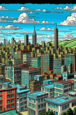 A skyline view of San Francisco comic book style