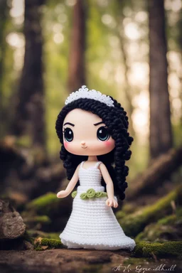 Adventure Amigurumi style, solo, looking at me, standing, full body, barby in bride dress,blurry, big beautiful chibi-style eyes, blurry background, Best quality, masterpiece,bride Art in the style of [Sack Boy | Gene Bilbrew | chibi-style | Amigurumi | Jeff Gord | Temmie | Ransom & Mitchell], unique sculptures, surreal and abstract forms through human forms, illustrative techniques and themes, prominent in magazines during the mid-20th century, detailed ink work, by Satori Canton🧸