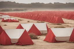 red tents in a plain