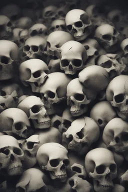 a blurry, distressing, haunting image of fractured skulls, scattered