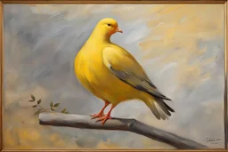 yellow Pigeon. 19th painting