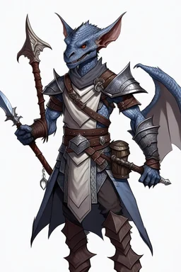 Kobold from dnd, dragon horns, grey diamond - shaped scales, magic book on the belt, leather armor