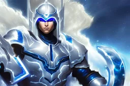 beauty cosmic warrior men with big blu eyes with white armor