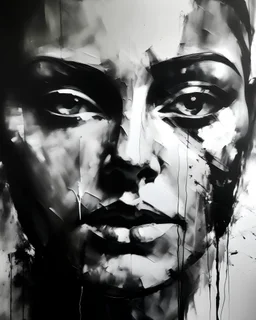 Painting of a face in black and white and some grey, minimalism, kandisnky, not real