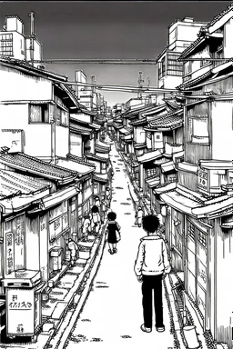 Poor neighborhood Tokyo, line arts, manga style