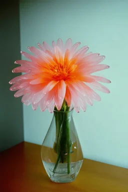 A pink and orange plexyglass flower in a vase, autochrome