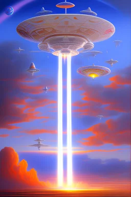 intergalactic very beautiful ufos rainbow futurist,mother ship pleiadian