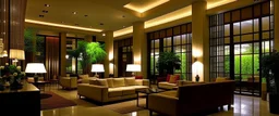 Hotel lobby, the style is organic