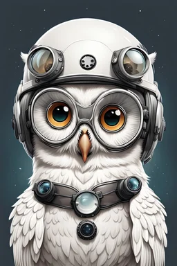 Cute white owl with pilot helmet with goggles