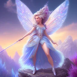 fairy in a blue and violet landsacape with multicolored crystals falling from the sky, full of details, smooth, bright sunshine，soft light atmosphere, light effect，vaporwave colorful, concept art, smooth, extremely sharp detail, finely tuned detail, ultra high definition, 8 k, unreal engine 5, ultra sharp focus