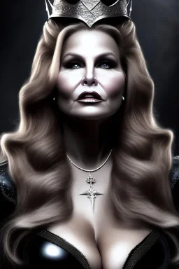 jennifer coolidge as evil queen in black leather, leather, angry, stern look, volumetric lighting, particales,highly detailed,cinematic, deep colours,8