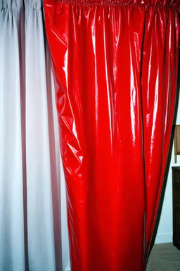 A shiny red latex on a curtain, worn kodachrome