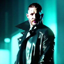 Actor, tom hardy, replicant man, blade runner style, rain, fog, neon ambient, gradient color, clean skin, circuits, latex coat, cyber punk, neon, tubes, portrait, studio photo, unreal engine 5, smooth color, 16 bit, god lights, ray tracing, RTX, lumen lighting, ultra deatail, volumetric lighting, 3d, finely drawn, hd.