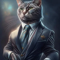 Illustrative sketch of a image of an humanoid cat, suit and tie, arte lineal ultra quality, 8k