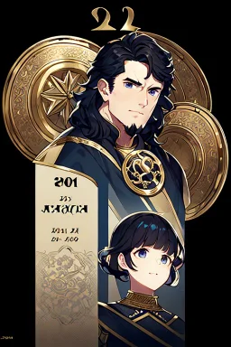 A handsome 30 year old knight, black hair, dark blue eyes, wavy haircut, in black-and-gold plate armor, no beard, european, portrait