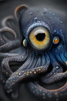 Black inky octopus with photorealistic eyes, Colored photo