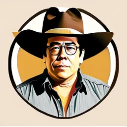 vector graphic of Gustavo Petro serious with a cowboy hat, with a shirt and jeans, without glasses, without a tie