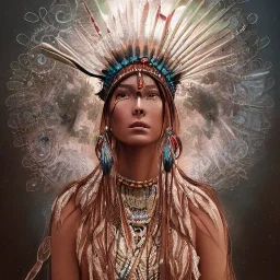 Insanely detailed photograph of an “portrait of gorgeous native american goddess ” with intricate hair, intricate embroidered dress, beautiful clear face and hyperdetailed painting by Ismail Inceoglu Huang Guangjian and Dan Witz CGSociety ZBrush Central fantasy art album cover art,8K, hdr, romantic, mysterious, ominous, flowers, jewelry, comfort, natural eyes