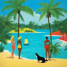 [art by David Hockney] Temptation Island is an American reality television series originally broadcast by Fox. The series premiered in 2001. Temptation Island depicted four unmarried couples who traveled to a tropical island to have their fidelity tested.
