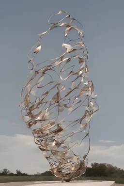 Gökyüzüne dalga deseni veren minimal metal heykel