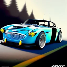 fullbody Drawing of 'Austin Healey 3000'intricate detail,by andrea bonelli,Kilian Eng,Ohrai,evan lee,three quarters view, Futuristic Vehicle design study, toned colors,16k