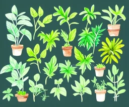 Vector plants and herb set illustration. Watercolor illustration color