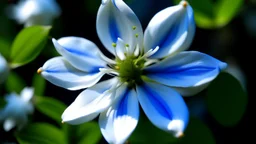 White jasmine contrasts with the deep blue of the bull's face.