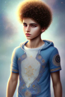 beautiful 12 year old arabic boy with curly hair and light blue eyes