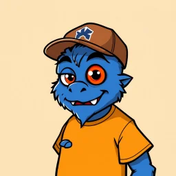 cartoon monster wearing a ballcap and T-shirt on solid color background
