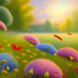 a painting of flowers in a field, highly detailed