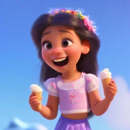 cute, adorable, smiling girl eating ice cream, candies flying all around her, Pixar, disney, cinema lighting, gaming, 8k, magic, love --q 1 --v 4